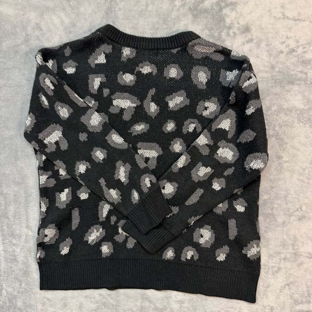 Kendall + Kylie Leopard Print Sweater Size M Black Shimmer Pullover